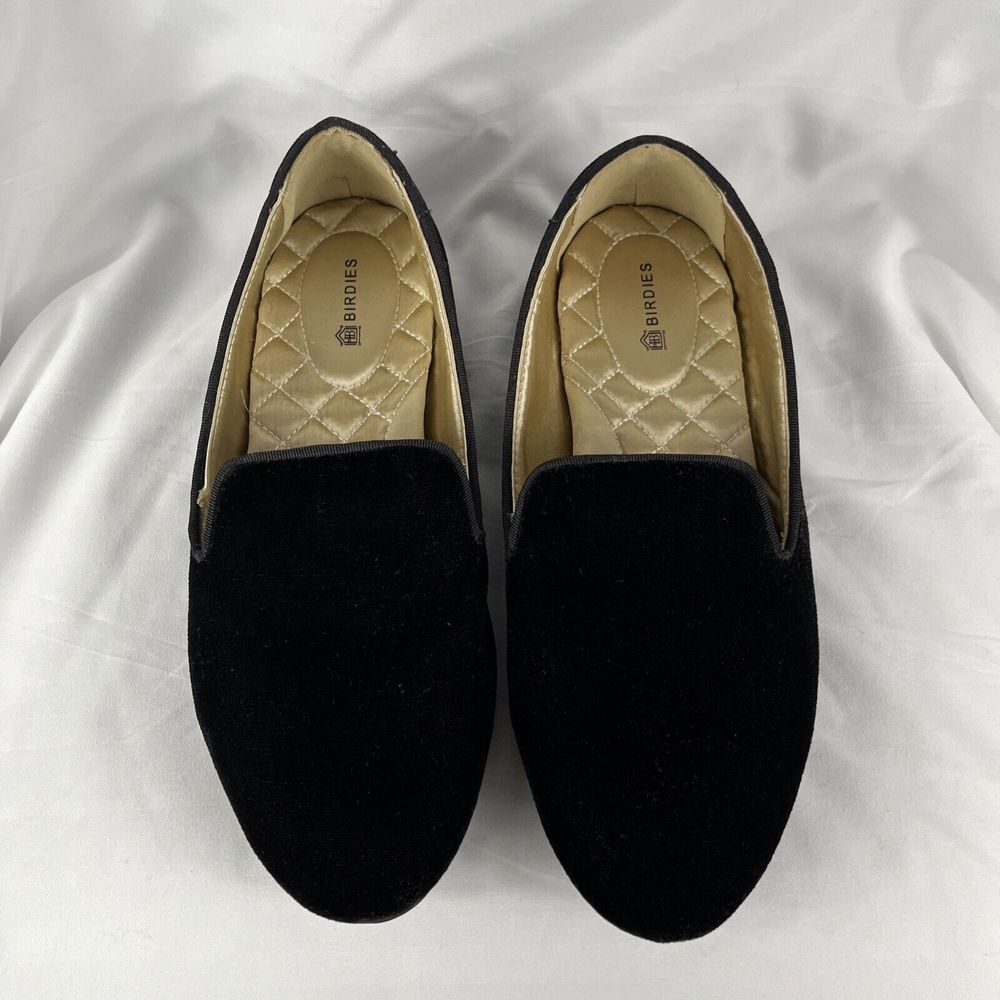 Birdies The Starling Black Velvet Flats Smoking Slippers Women's 7 No-Slip Shoe